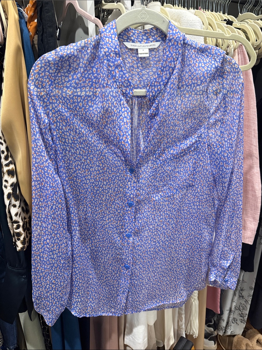Diane Von Furstenberg Sheer Blue Silk Button-Down Shirt